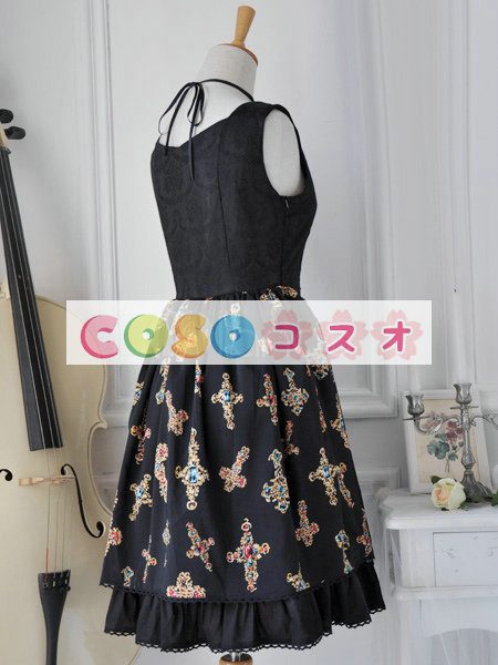 ロリータジャンパースカート　ブラック　レース　ゴシック　コットン　 ―Lolita0519 1