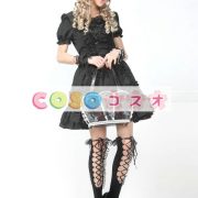 ロリータワンピース，ブラック　スクエアネック　ドローストリング　ショートスリーブ　ゴシック　 ―Lolita0521