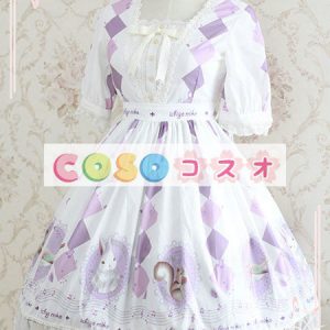 ロリータ服　ワンピース　ボディコン　ドレス　シフォン　可愛い　五分袖　スクエアネック　リボン　カジュアル　 ―Lolita0523