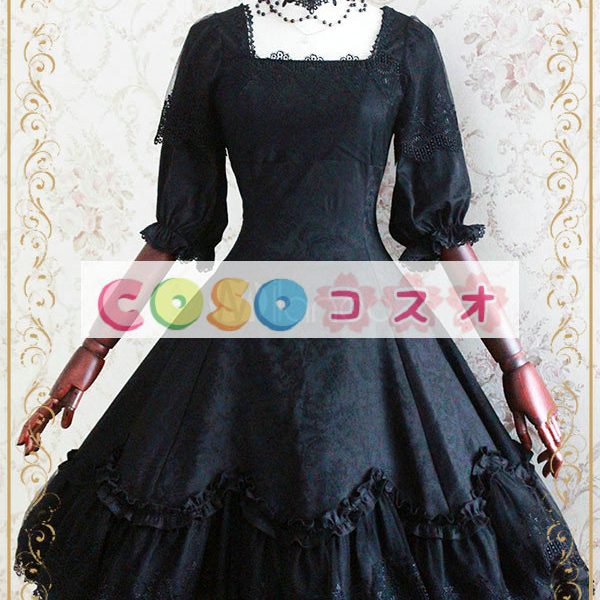 ロリータ服　ワンピース　ボディコン　ドレス　合成繊維　ゴシック　五分袖　スクエアネック　レース　カジュアル　 ―Lolita0525 1