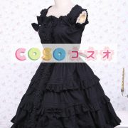 ロリータジャンパースカート，ブラック　飾りボタン　ラッフル　クラシック＆トラディション　コットン　 ―Lolita0533