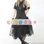 ロリータスカート，ブラック　ティアド　パンク　綿混紡　アシンメトリー ―Lolita0536