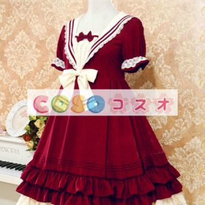 ロリータ服　ワンピース　チュニック　ドレス　シフォン　可愛い　半袖　折り襟　リボン　パーティー　 ―Lolita0552