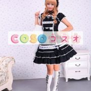ロリータワンピース，ブラック　スクエアネック　メイド風　ショートスリーブ　可愛い　 ―Lolita0559