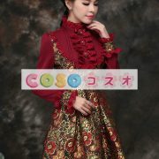 ロリータ服 ワンピース ワインレッド ボディコン ドレス 合成繊維 可愛い 長袖 ポートレイトネック ビーズ カジュアル ―Lolita0576