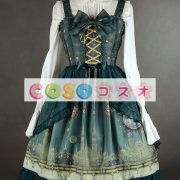ロリィタジャンパースカート　可愛い　合成繊維　プリント柄　リボン　パーティー　 ―Lolita0581
