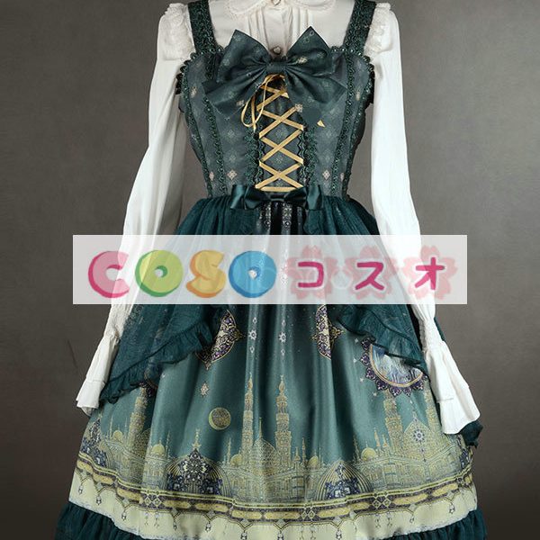 ロリィタジャンパースカート　可愛い　合成繊維　プリント柄　リボン　パーティー　 ―Lolita0581 1