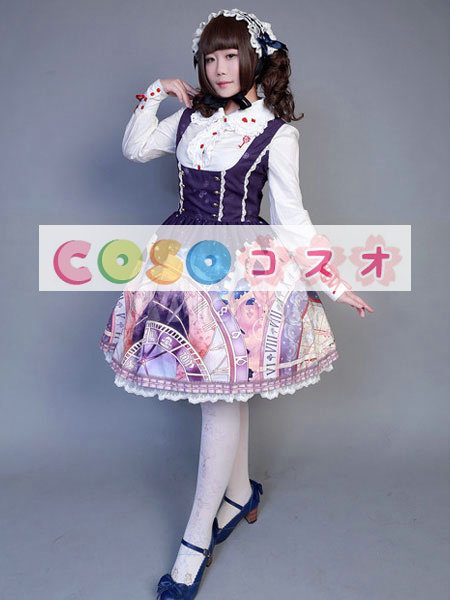 ロリィタジャンパースカート　パーティー　可愛い　合成繊維　プリント柄　リボン　 ―Lolita0605 1