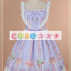 ロリィタジャンパースカート　パーティー　可愛い　合成繊維　プリント柄　リボン　 ―Lolita0646