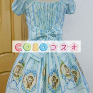 ロリータ服　ワンピース　チュニック　プリント柄　綿混紡　可愛い　半袖　パーティー　 ―Lolita0660