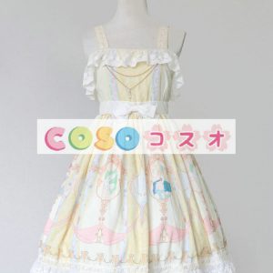 ロリィタジャンパースカート　可愛い　合成繊維　プリント柄　リボン　パーティー　 ―Lolita0669