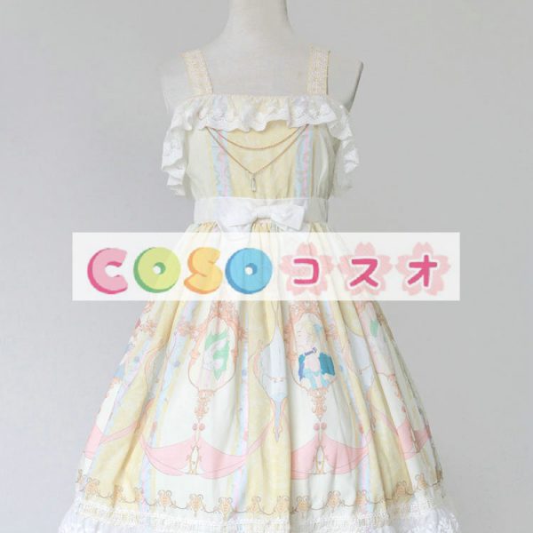 ロリィタジャンパースカート　可愛い　合成繊維　プリント柄　リボン　パーティー　 ―Lolita0669 1