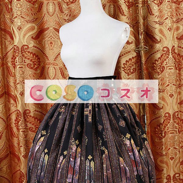 ロリータ服　スカート　ブラック　レトロ　プリント柄　 ―Lolita0681 1