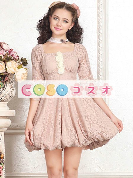 ロリータ服　ワンピース　ボディコン　ドレス　合成繊維　可愛い　五分袖　スクエアネック　カジュアル　 ―Lolita0703 1