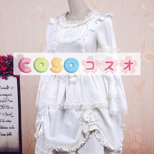 ロリータワンピース，ホワイト　スクエアネック　ティアド　ロングスリーブ　スィート　レース ―Lolita0709