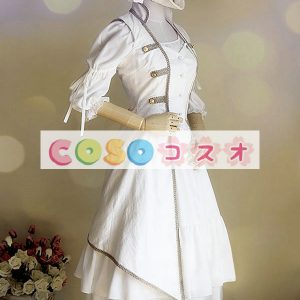 ロリータ服　ワンピース　ホワイト　チュニック　ドレス　シフォン　可愛い　五分袖　リボン　パーティー　 ―Lolita0714