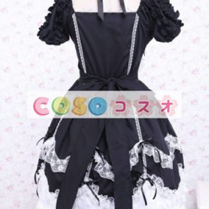 ロリータ服　ワンピース　ブラック　ボディコン　レース　ドレス　コットン　ゴシック　長袖　ポートレイトネック　編み上げ　カジュアル　 ―Lolita0717