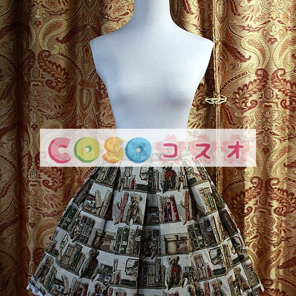 ロリータ服　スカート　グリーン　レトロ　プリント柄　 ―Lolita0719 1