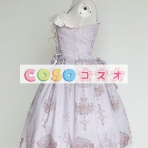 ロリィタジャンパースカート　パープル　可愛い　合成繊維　プリント柄　リボン　パーティー　 ―Lolita0725