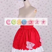 ロリータスカート，レッド　飾りボタン　リボン　スィート　コットン　 ―Lolita0727