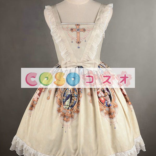 ロリィタジャンパースカート　リボン　可愛い　合成繊維　パーティー　プリント柄　 ―Lolita0733 1