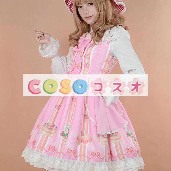 ロリィタジャンパースカート　リボン　可愛い　合成繊維　パーティー　プリント柄　 ―Lolita0743 1