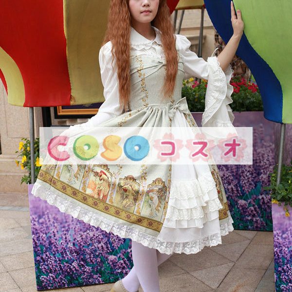 ロリィタジャンパースカート　リボン　可愛い　合成繊維　パーティー　プリント柄　 ―Lolita0744 1
