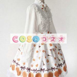 ロリィタスカート　ホワイト　綿混紡　プリント柄　パーティー　可愛い　 ―Lolita0757