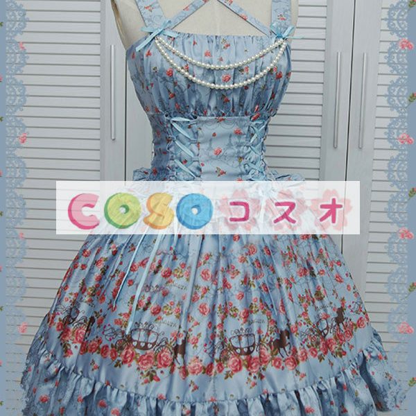 ロリィタジャンパースカート　パーティー　スウィート　合成繊維　プリント柄　フリル　 ―Lolita0769 1