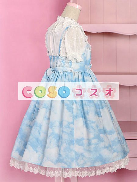 ロリィタジャンパースカート　ブルー　フリル　スウィート　合成繊維　パーティー　 ―Lolita0777 1