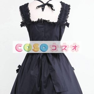 ロリィタジャンパースカート　ブラック　ゴシック　コットン　フリル　パーティー　 ―Lolita0779