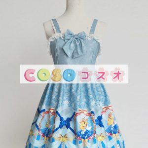 ロリィタジャンパースカート　可愛い　スクエアネック　シフォン　プリント付き　パーティー　 ―Lolita0784