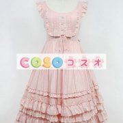 ロリィタジャンパースカート　ピンク　可愛い　コットン　プリント柄　リボン　パーティー　 ―Lolita0819