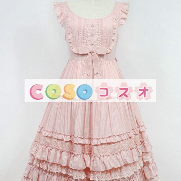 ロリィタジャンパースカート　ピンク　可愛い　コットン　プリント柄　リボン　パーティー　 ―Lolita0819 1