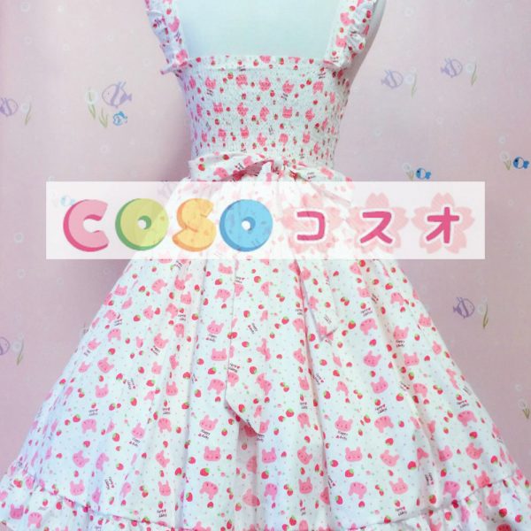 ロリィタジャンパースカート ピンク 可愛い スクープネック コットン プリント付き カジュアル ―Lolita0836 1 ロリィタジャンパースカート ピンク 可愛い スクープネック コットン プリント付き カジュアル ―Lolita0836 1
