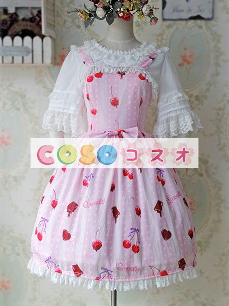 陽気なプリントとレース トリム甘いロリータ ジャンパー ドレス ―Lolita0849 1