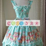 スウィート　コットン　ロリィタジャンパースカート　ベアプリント　リボン　フリル　 ―Lolita0851