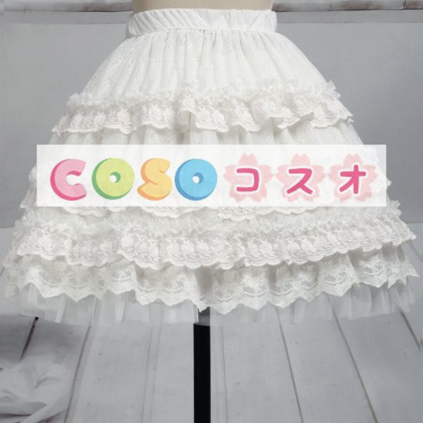 ホワイト　ショットスカート　ロリィタスカート　レーストリム　フリル　リボン ―Lolita0005 1