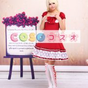 ロリータワンピース,レッド スクエアネック レース ショートスリーブ ゴージャス ―Lolita0401