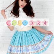 ロリータ服　スカート　ブルー　レース付き　スィート　プリント柄　 ―Lolita0447