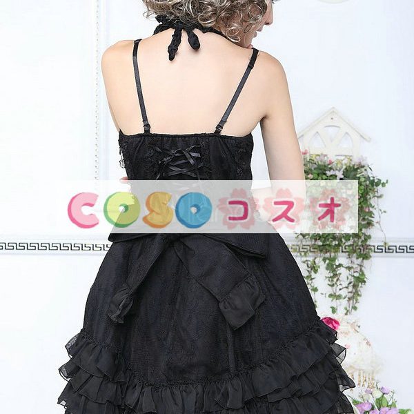 ロリータジャンパースカート，ブラック　ホルターネック　ドローストリング　パンク　綿混紡　 ―Lolita0543 1