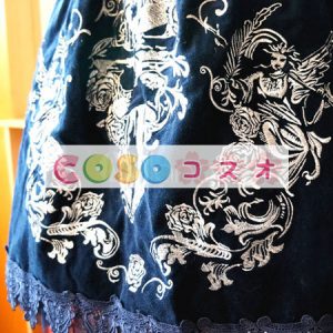 ロリィタジャンパースカート　ダークネイビー　パーティー　ゴシック　合成繊維　フリル　 ―Lolita0788
