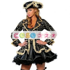 海賊服，ブラック　セクシー　ロングスリーブ　大人用　コスチューム　ハロウィン―festival-0017