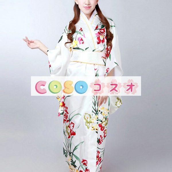 ハロウィン　ホワイト　花柄　日本　和服　浴衣　コスチューム―festival-0051 1