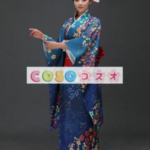 女性のための青い花を印刷マット サテン着物―festival-0059