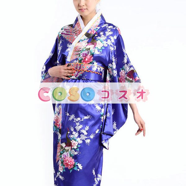 ハロウィングッズ　ジャパニーズ　女性用　大人用　着物　ロイヤルブルー―festival-0078 1