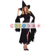 ハロウィーン衣装　魔法使い　帽子＆ドレス　ブラック　女性用　合成繊維―festival-0107