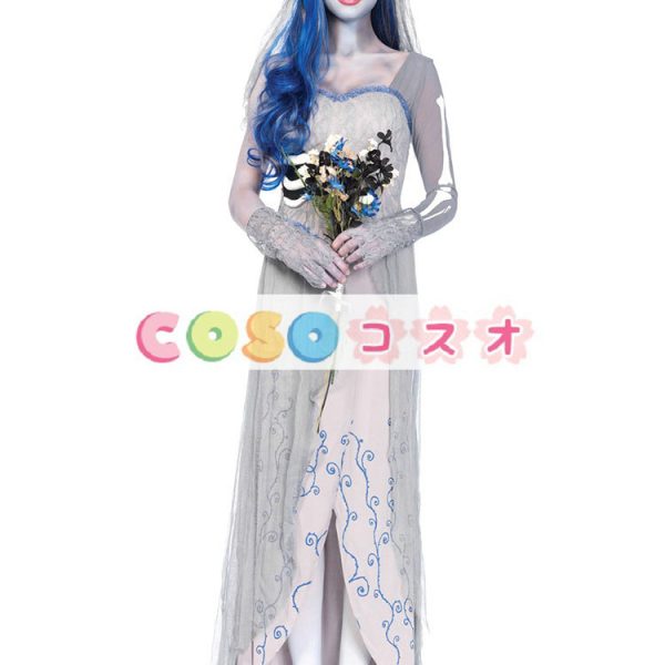 コスチューム衣装　ホワイト　スケルトン　女性用　大人用　ポリエステル　ハロウィーン　ドレス　―festival-0130 1