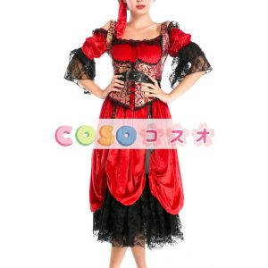 コスチューム　大人用　ハロウィーン　ドレス&帽子　レッド　―festival-0159