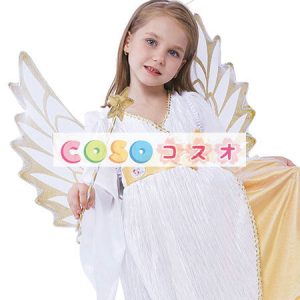 キッズ　ハロウィン　コスチューム　女の子用　天使　&ドレス　ホワイト　―festival-0253